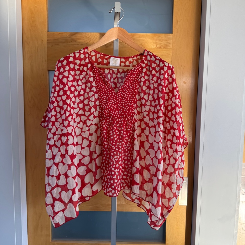 Anna Sui Red and White Heart Blouse